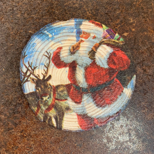 Santa and Reindeer Wooden Coaster